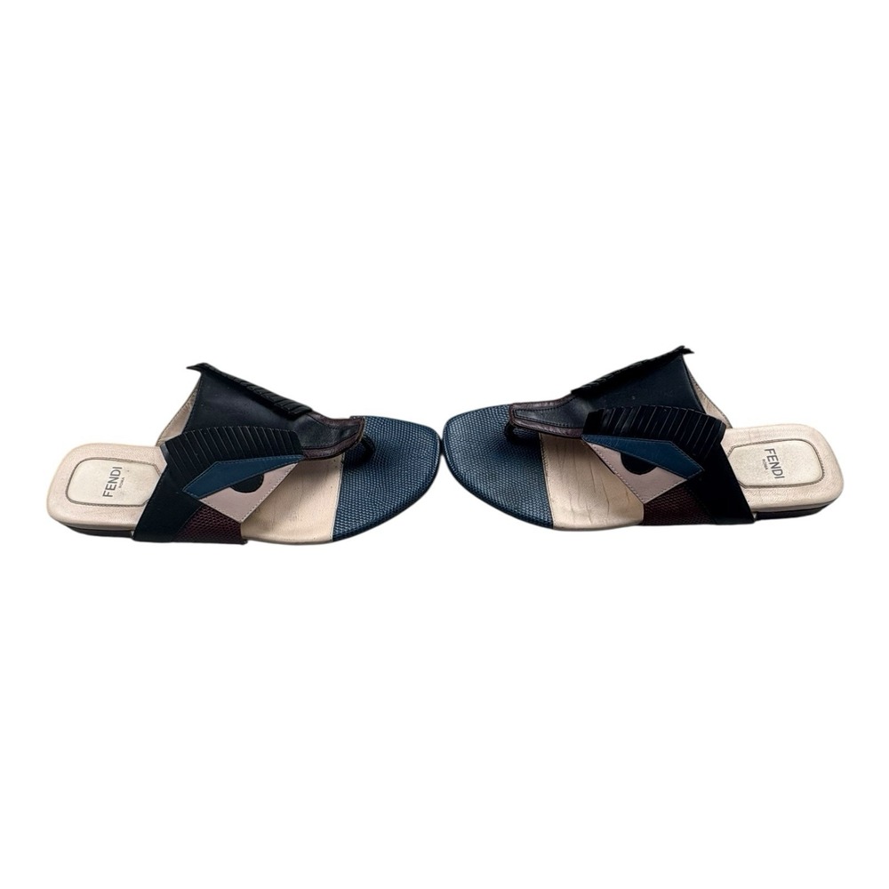 Fendi Roma Colorblock Leather Slide Sandals‎ Size 38 EU Made in Italy - Picture 4 of 12
